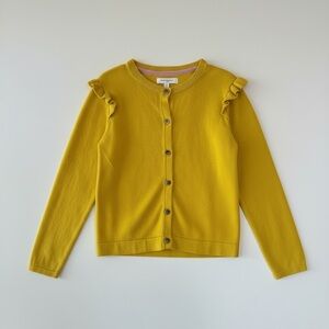 NWT Mini Boden Daffodil Yellow Ruffle Cotton Cardigan Sweater Girls 6-7Y